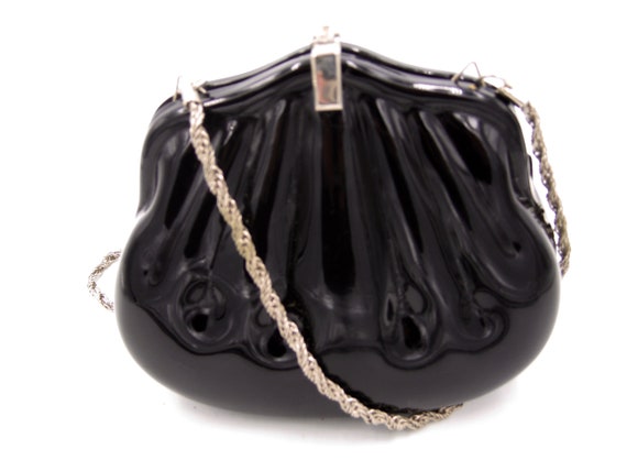 Black Molded Plastic Evening Bag with Rhinestones… - image 4