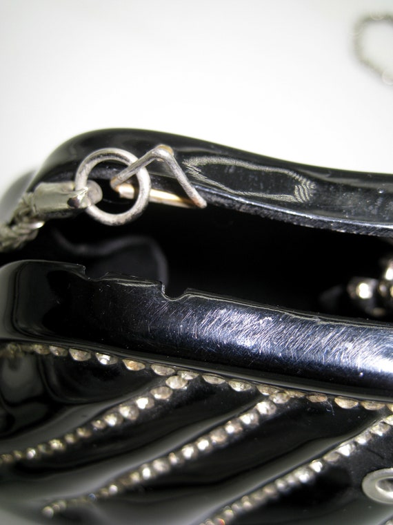 Black Molded Plastic Evening Bag with Rhinestones… - image 8