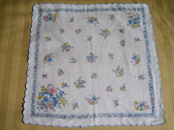 Vintage Handkerchief, One Only,  Blue serged bord… - image 6