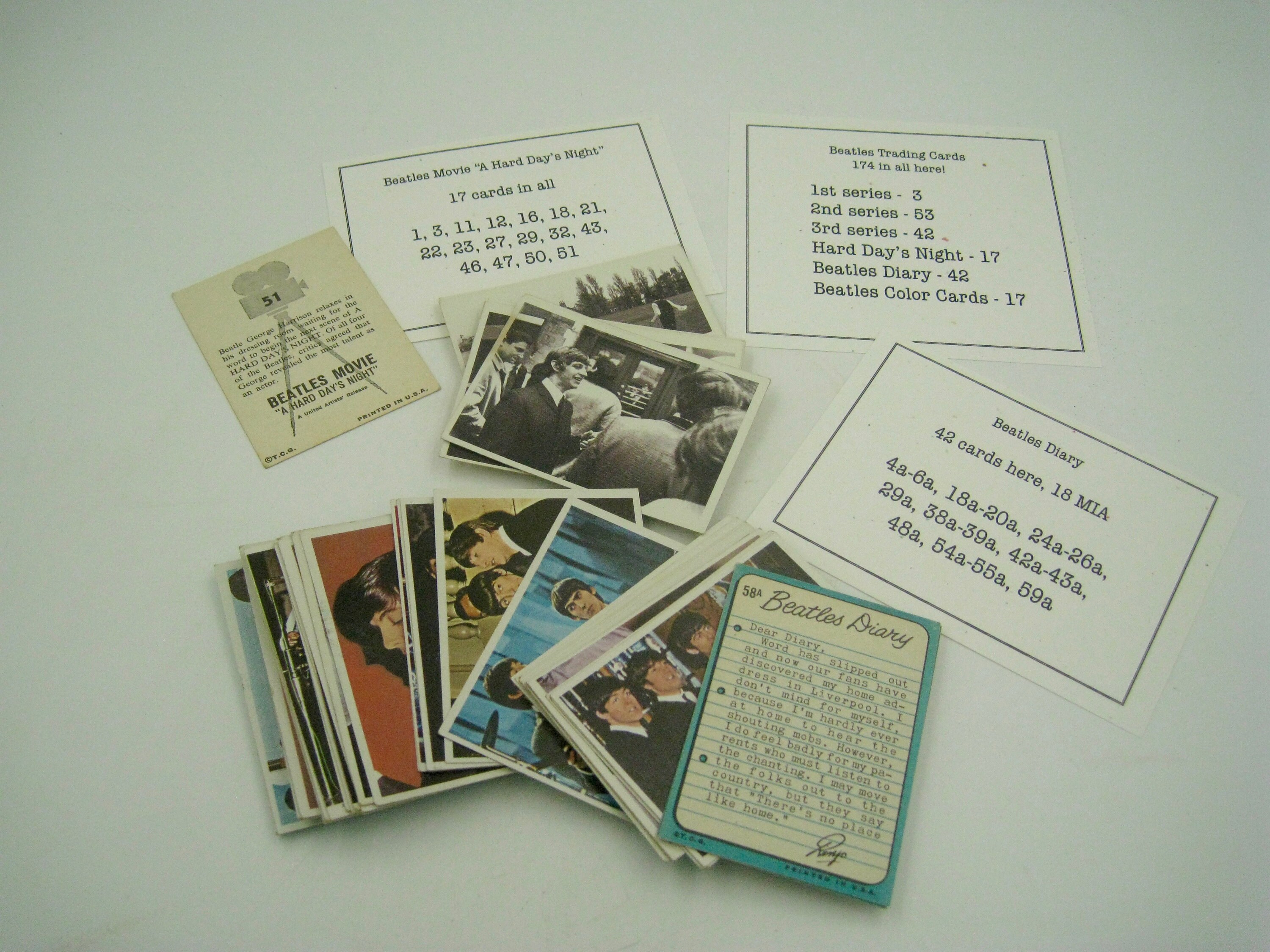 4 pc 1964 Topps Beatles Diary Trading Cards 35A 36A 37A 52A