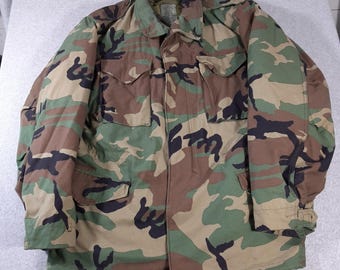 US Military M-65 Field Coat Woodland Camo Jacket Removable Liner Large Long