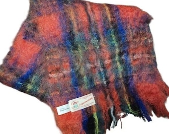 Craig-Na-Creidhe Vintage Mohair Wool Scarf Scotland Royal Stewart Plaid Fringe