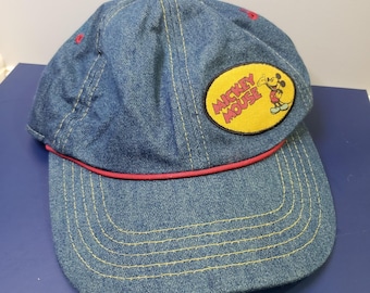 VTG Disney Mickey Mouse Denim Baseball Cap Blue Adjustable Hat 6-Panel One Size