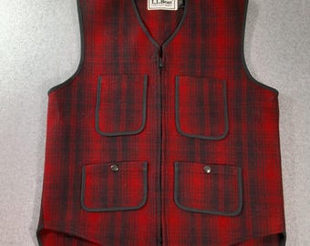 Chaleco de caza vintage para mujer LL Bean, talla pequeña, de mezcla de lana a cuadros rojos, fabricado en EE. UU.