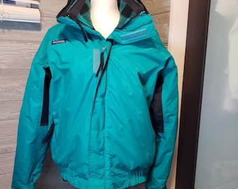 Vintage 1980s Columbia Bugaboo 3-in-1 Jacket Teal Black Buffalo Plaid Mens L USA