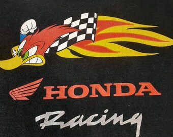 Honda Racing Woody Woodpecker Crewneck Sweatshirt Black Mens 2XL Sponsor Logos