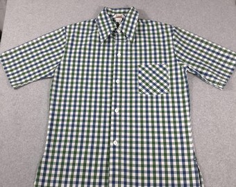 Camisa vintage Jantzen de manga corta a cuadros vichy para hombre, talla M, años 70, fabricada en EE. UU.