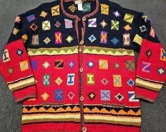 Cárdigan de lana gruesa estilo azteca VTG Territory Ahead Southwest Bolivia Talla Mediana
