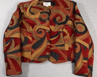 Chaqueta corta con estampado abstracto de tapicería de la colección Wraps M, con botones delanteros, fabricada en EE. UU.