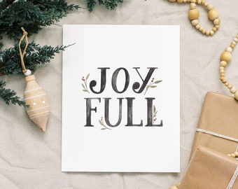 Christmas Holiday Art Print | Joy FULL 8x10 | for the home, holiday gift, vintage inspired, Christmas decor, home decor, black and white