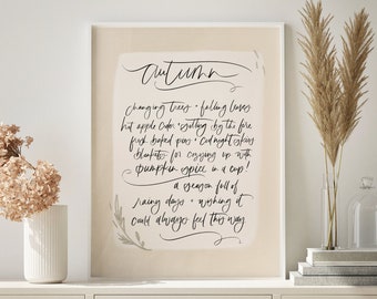 Autumn Poem 8x10 art print| Fall decor for thanksgiving table decor, fall table decor, simple artwork hand lettered art quotes about life