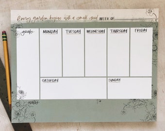 Desk Calendar Note Pad | Garden, 52 tear off sheets to stay organized, floral weekly personalized planner, custom, write in