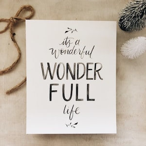 It&#39;s a WONDERful Life art print 8x10// holiday art - christmas - for the home - holiday decoration - home decor - hand lettering - drawing