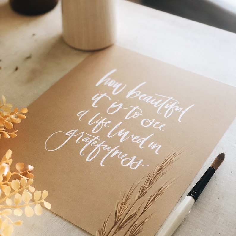thankful How Beautiful 8x10 art print original painting hand lettering wall art fall autumn harvest quote whimsical