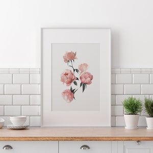 Impresión de arte de flores rosadas / Peonías Acuarela / decoración de rubor, decoración de vivero, arte de pared de vivero, habitación de niñas, decoración de jardín, rosa, regalo de niña imagen 2