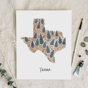 Texas State Flower Bluebonnet 8x10 Art Print |  wall art - whimsical artwork - watercolor painting - usa - home decor - housewarming gift
