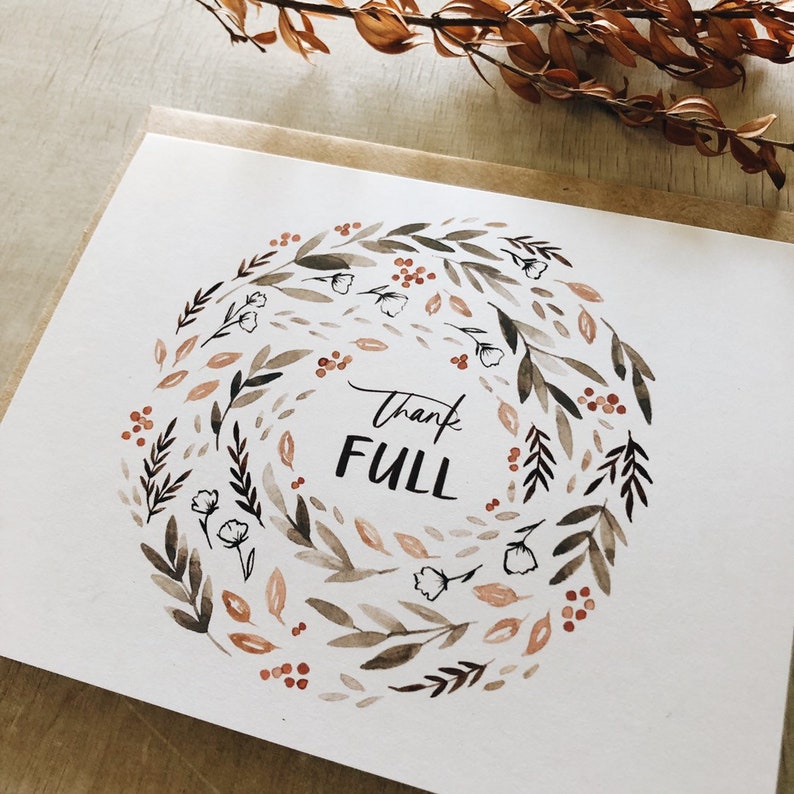 Thank FULL wreath greeting card// harvest florals fall thanksgiving thankful for you thank you thanks autumn image 2