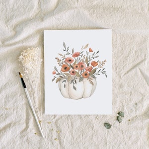 Pumpkin Flowers 8x10 art print | simple artwork watercolor fall painting, fall wedding decor, fall table decor, floral decor, floral art