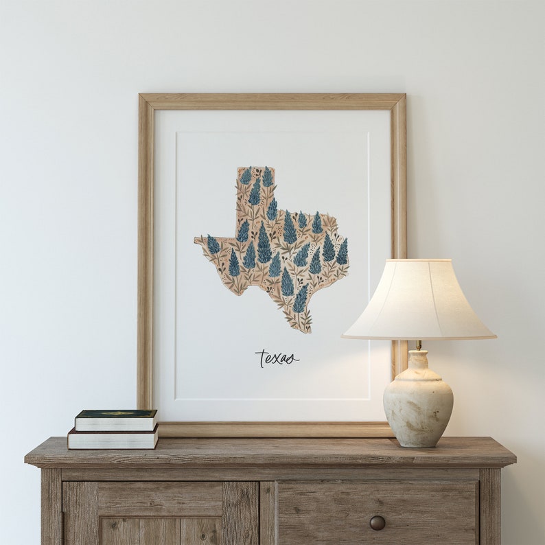Texas State Flower Bluebonnet 8x10 Art Print wall art whimsical artwork watercolor painting usa home decor housewarming gift image 2