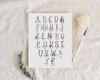 Watercolor Alphabet Art Print – Adventure Nursery Decor (11x14)