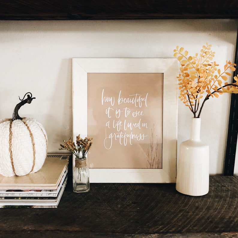 thankful How Beautiful 8x10 art print original painting hand lettering wall art fall autumn harvest quote whimsical