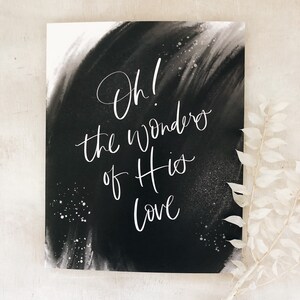 Kunstprint Wonders of His Love 8 x 10 | Kerstkunst voor de feestdagen: christelijke kunstwerken voor aan de muur en in huis
