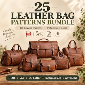 Bundel met 25 patronen voor leren tassen | Tote, crossbody, rugzak, handtas (digitale download)