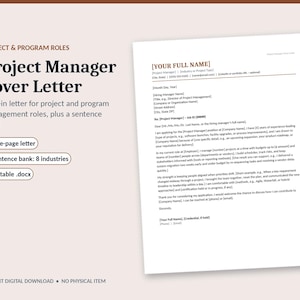 Project Manager Cover Letter Template, Program Manager and Project Coordinator Cover Letter for Word & Google Docs, Editable Download