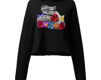Snake and Flowers Crop Hoodie