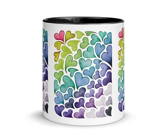Rainbow Hearts Mug with Color Inside