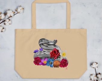 Snake and Flowers Large organic tote bag