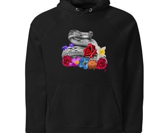 Snake and Flowers Unisex eco raglan hoodie