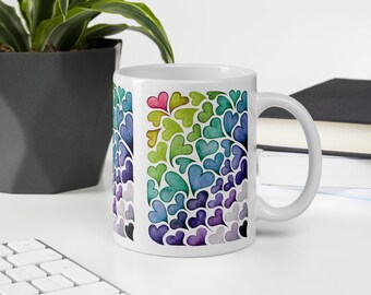Rainbow Hearts White glossy mug