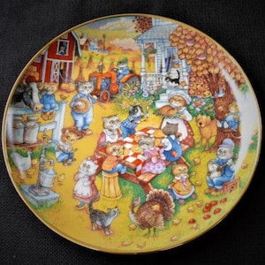 Vintage Franklin Mint A PURRFECT FEAST CATS by Bill Bell Porcelain 8 1/4&quot; Plate