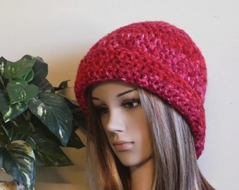 Chunky Red Hat, Hand Knit Wool Beanie
