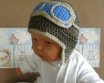 Aviator Crochet Beanie, Crochet Newborn Beanie, Baby Photo Prop Hat