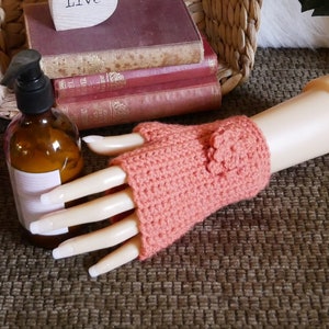 Wrist Warmers With Flower, Handmade Fingerless Gloves