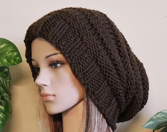 Handmade Chocolate Oversized Slouchy Beanie,  Wool Slouchy