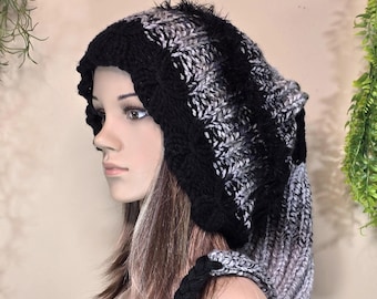 Schwarzer langer Zipfel Pixie Elfen Hut, Märchen Haube, Cosplay
