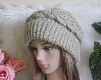 Cable Chunky Beanie, Unisex Winter Cable Hat