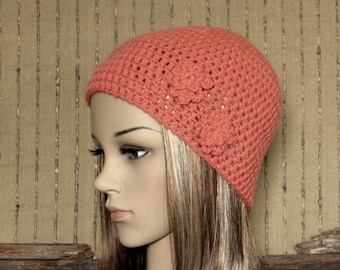 Crochet Womens Hat, Wool Flower Beanie, Winter Hat