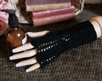 Black Lace Fingerless Gloves, Womens Wool Accessories