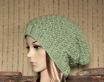 Knitted Slouchy Pattern Hat, Handmade Wool Acrylic Beanie