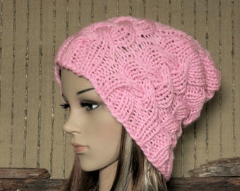 Unisex Cable Slouchy Beanie, Oversized  Winter Hat