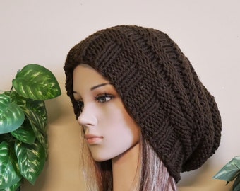 Handmade Chocolate Oversized Slouchy Beanie,  Wool Slouchy