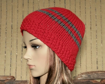 Gestreifte Strickmütze Mütze Damen Herren Skull Cap