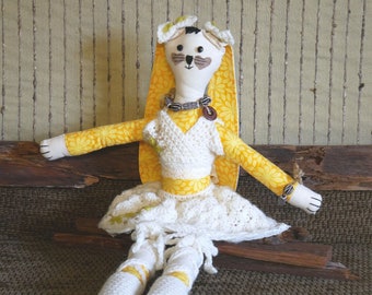 Rabbit Toy Fabric Doll, Handmade Doll, First Doll as Keepsake