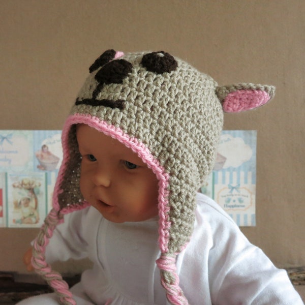 Crochet Puppy Dog Face Beanie, Fun Baby Photo Prop Hat