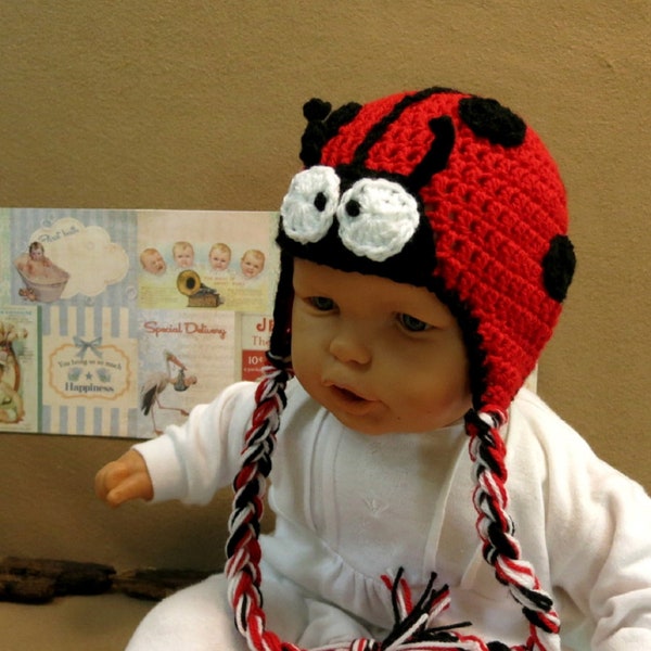 Bonnet au crochet Ladybug, chapeau d’accessoire photo pour bébé, chapeau d’habillage en laine