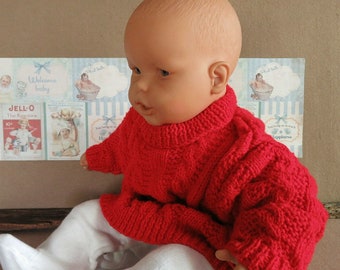 Red Cable Pullover Jumper, Knit Baby Sweater, Baby Clothing